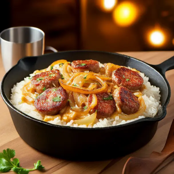 Domuz Sosisli ve Soğanlı Risotto