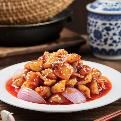 Red Stir-fried Fish Cake with Sweet Onion