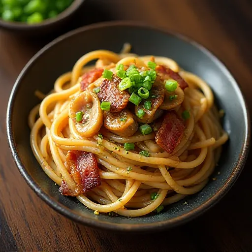 Japanese-style Pasta with Mushrooms and Bacon