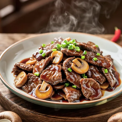 Sweet and Spicy Stir-fried Beef with Nameko Mushrooms