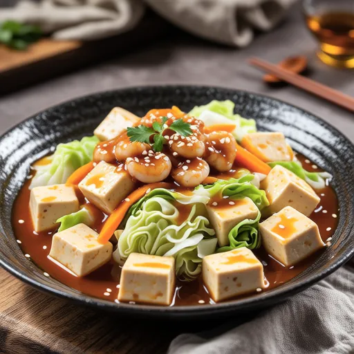 Cabbage and Seafood Tofu with Thick Sauce