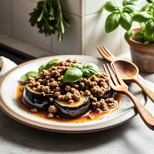Ground Meat and Eggplant with Basil