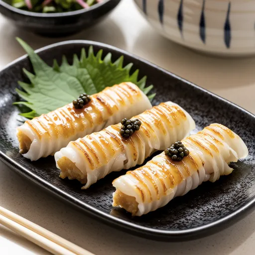Grilled Horse Mackerel with Cod Roe and Shiso