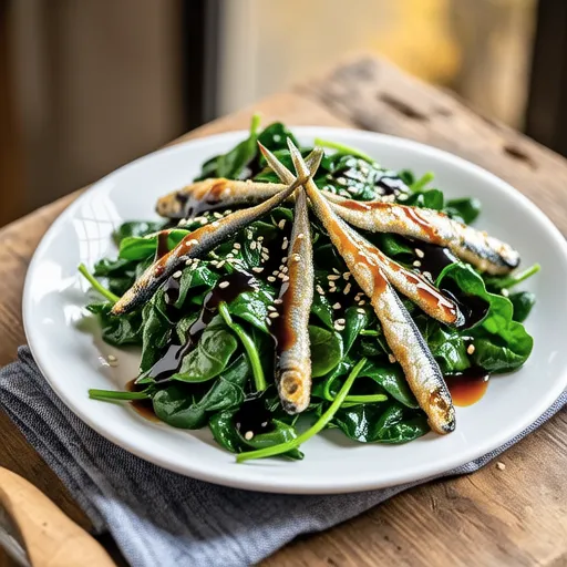 Spinach and Bean Sprout Crispy Jako Salad