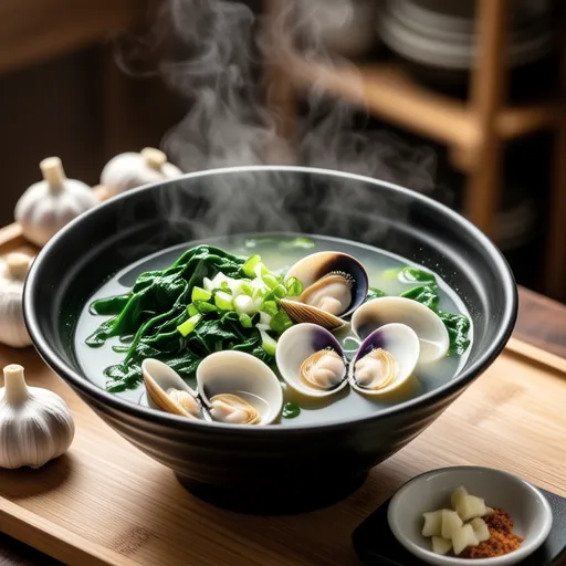 Spinach Miso Soup with Clams