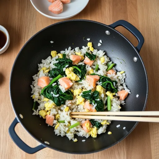 Spinach and Salmon Fried Rice