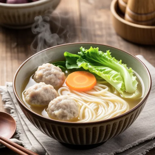 Chicken Meatball and Lettuce Vermicelli Soup