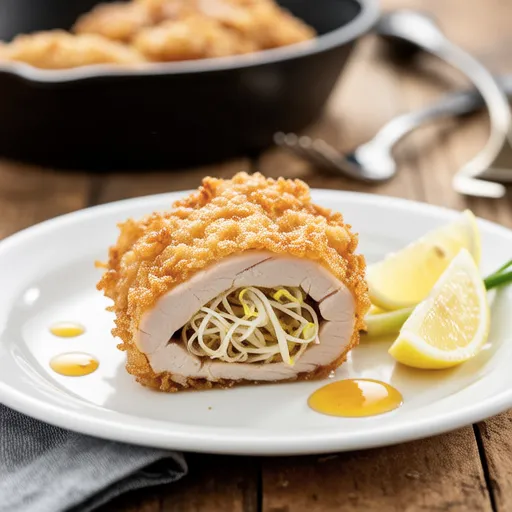 Chicken Roll with Bean Sprouts and Lemon Sauce