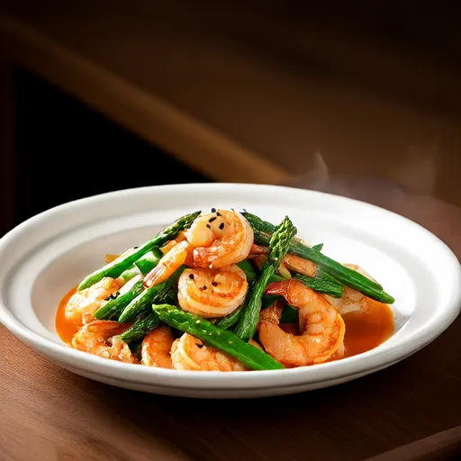 Contorno di asparagi e gamberi cocktail saltati in padella