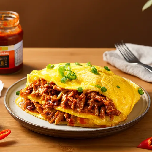 Omelette au porc et aux oignons