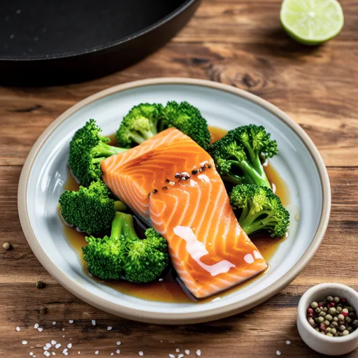 Garlic Stir-fried Broccoli and Salmon