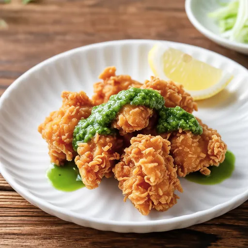 Chicken Karaage with Shungiku Sauce