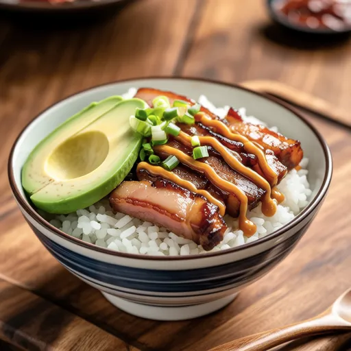 Sweet and Spicy Pork Avocado Rice Bowl