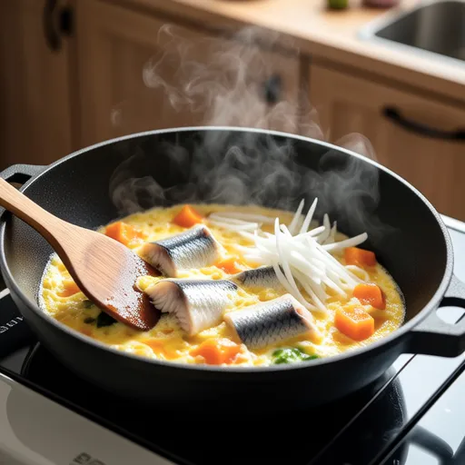 Sautéed Mackerel Can and Daikon with Egg