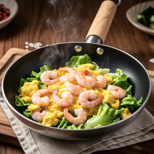 Shrimp and Lettuce Stir-fried with Egg