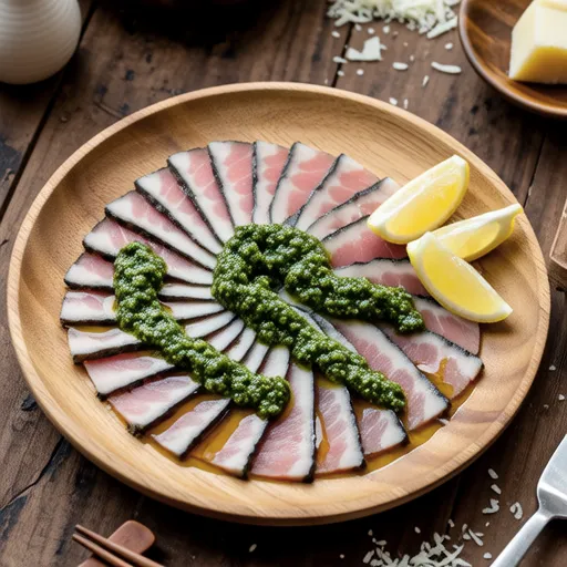 しその葉ソースを添えたカツオのタタキ