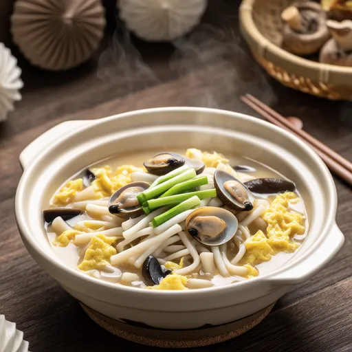Clam and Pea Shoots Egg Drop