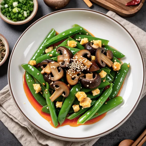 Spicy Mayo Stir-fried Pea Shoots and Shiitake Mushrooms