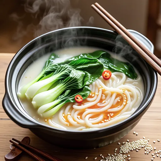 Spicy Bok Choy and Vermicelli Soy Milk Miso Soup
