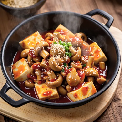 Spicy Stir-fried Mushrooms with Pan-fried Tofu