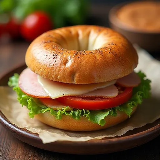 Ham and Vegetable Bagel Sandwich