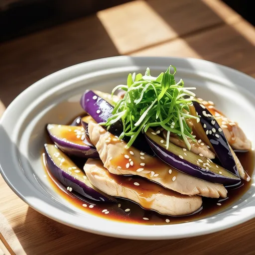 Sasami and Eggplant Steamed in Microwave