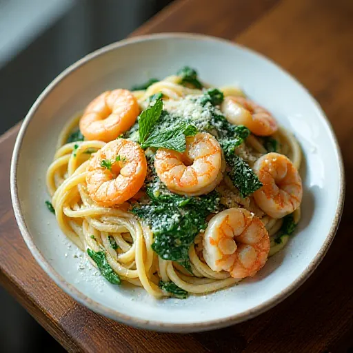 Shrimp and Spinach Cream Pasta