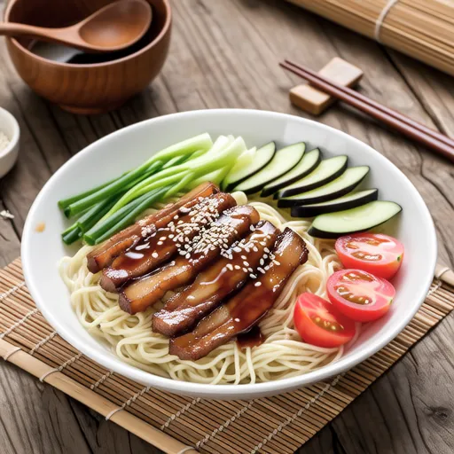 Cold Noodles with Summer Vegetables and Pork in Sesame Sauce