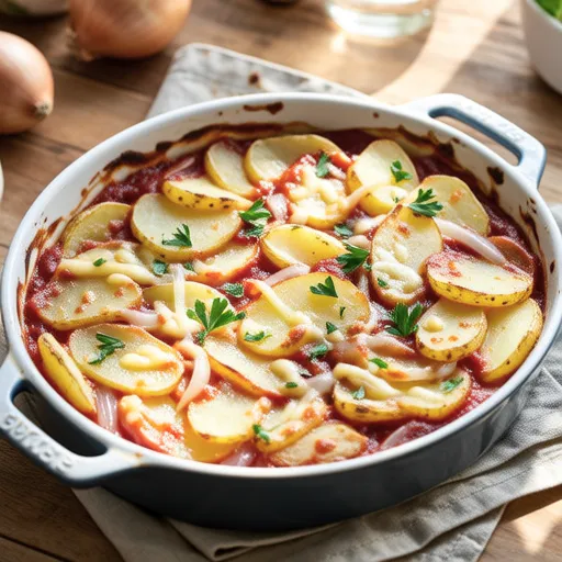 Onion and Potato Ketchup Mayo Cheese Bake