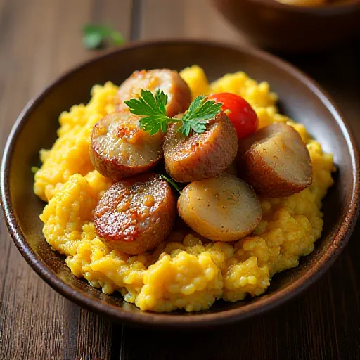Carne de porco salteada com batatas e ovos