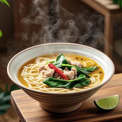 Thai-style Vermicelli Soup with Chrysanthemum Greens