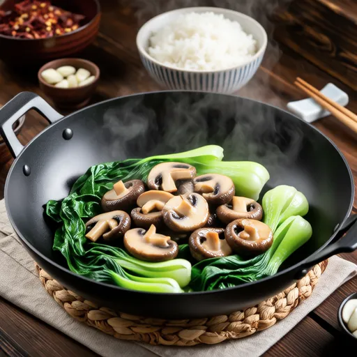 Garlic Stir-fried Bok Choy and Shimeji Mushrooms