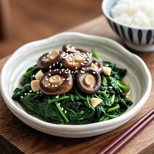 Spinach and Maitake Mushroom Sesame Garlic Mix