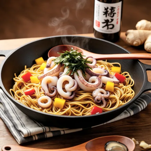 Stir-fried Yakisoba with Squid and Bell Peppers