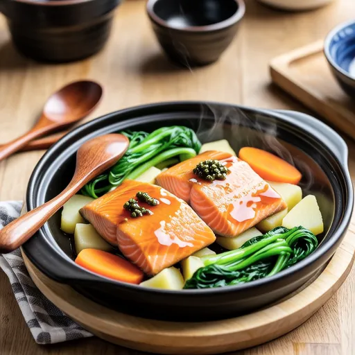 Mizuna and Salmon Pan Steamed Dish