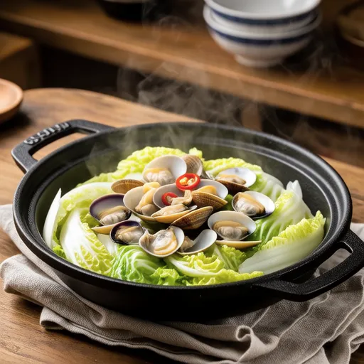 Steamed Spring Cabbage and Clams with Sake