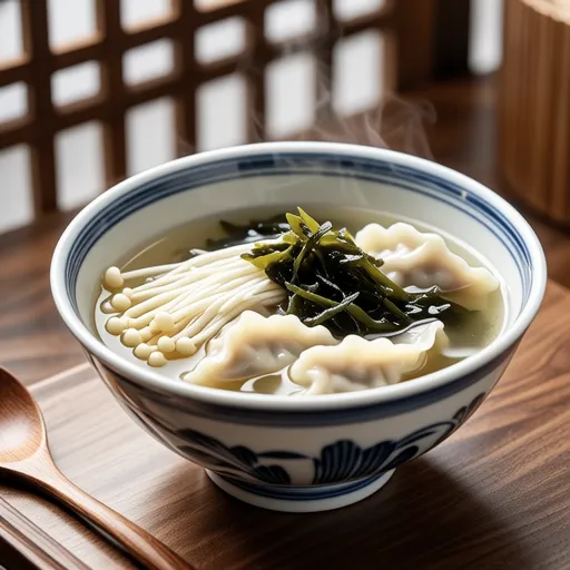 Enoki and Wakame Wonton-style Soup