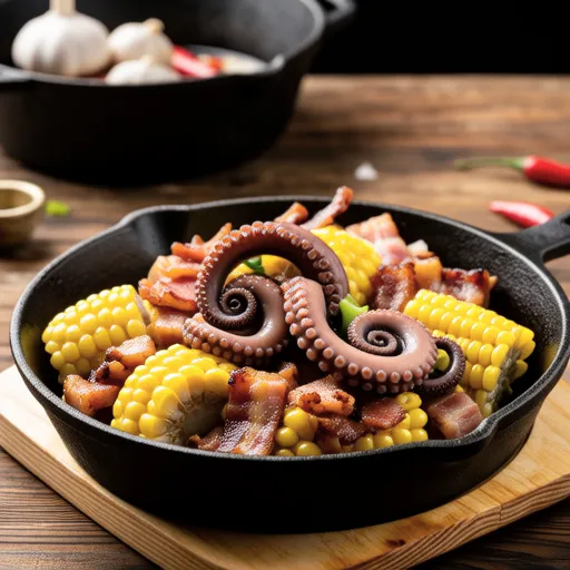 Corn, Bacon, and Octopus Ajillo