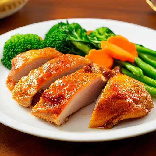 Pollo a la parrilla con limón y hierbas con verduras al vapor