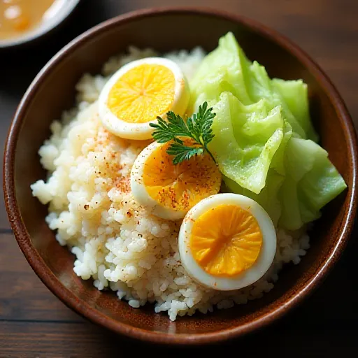 Steamed Rice with Cabbage and Eggs