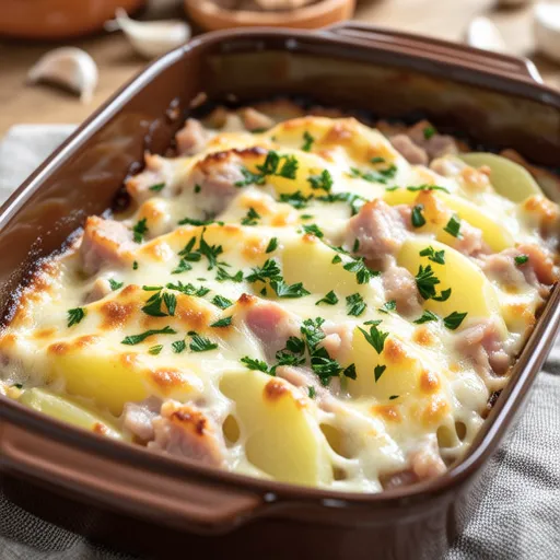 Potato and Pork Layered Gratin
