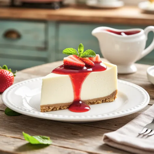 Tofu Rare Cheesecake with Strawberry Sauce