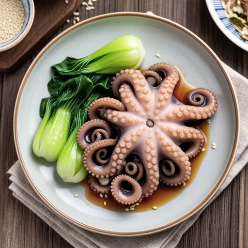 Stir-fried Octopus and Bok Choy with Bonito Flakes