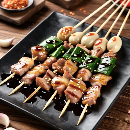 Pork Belly Skewers with Garlic and Shiso