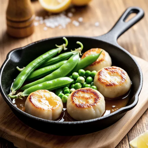 Scallops and Pea Shoots Lemon Butter Sauté