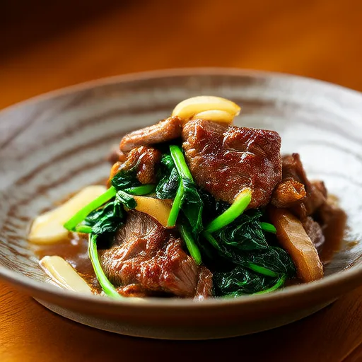 Teriyaki Beef and Stir-Fried Spinach