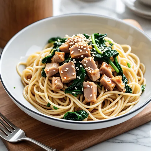 Mizuna and Tuna Garlic Pasta