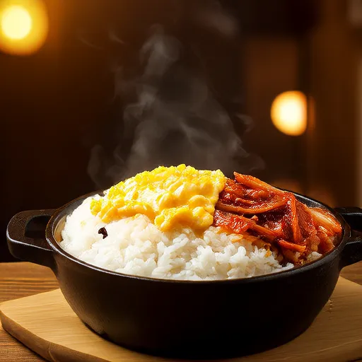 Arroz frito com kimchi e ovo