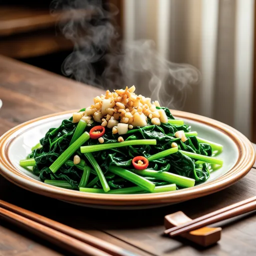 Stir-fried Nanohana with Garlic and Chirimen Jako