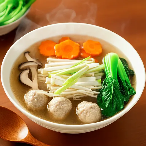 Sopa de carne molida y setas bunashimeji